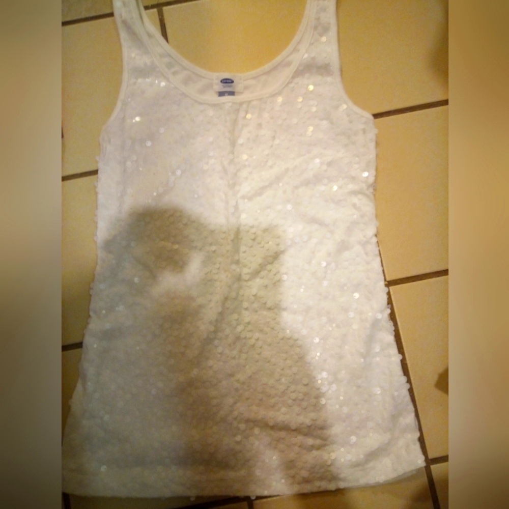 Old Navy White Sequin Top Perfect Condition .